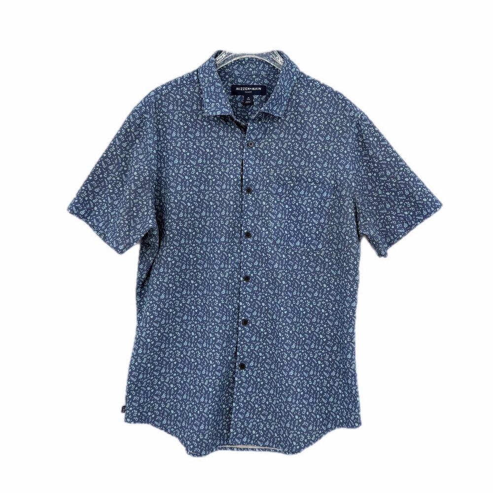 Mizzen + Main Leeward Trim Blue Short Sleeve Button-Up Performance Ditsy Shirt